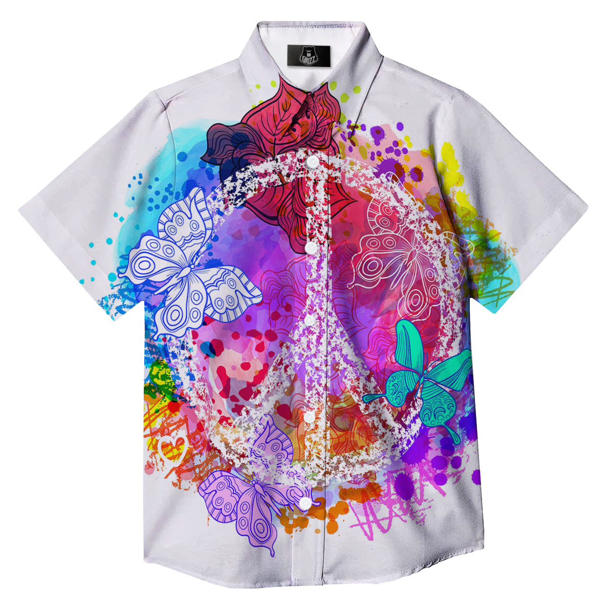 Peace Signs Colorful Hippie Print Button Up Shirt-grizzshop