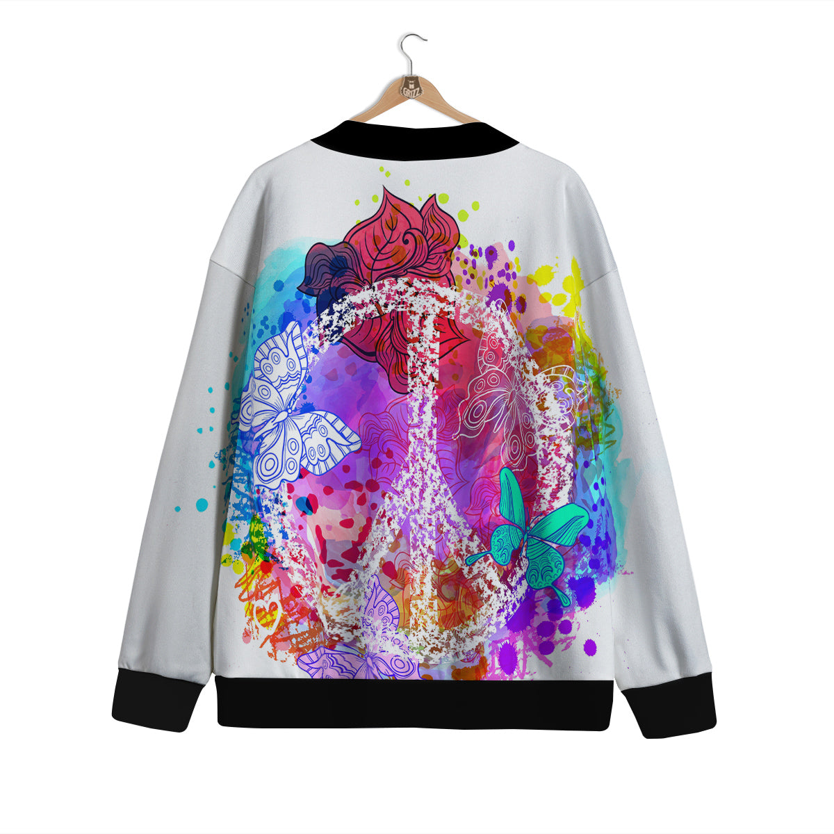 Peace Signs Colorful Hippie Print Cardigan-grizzshop