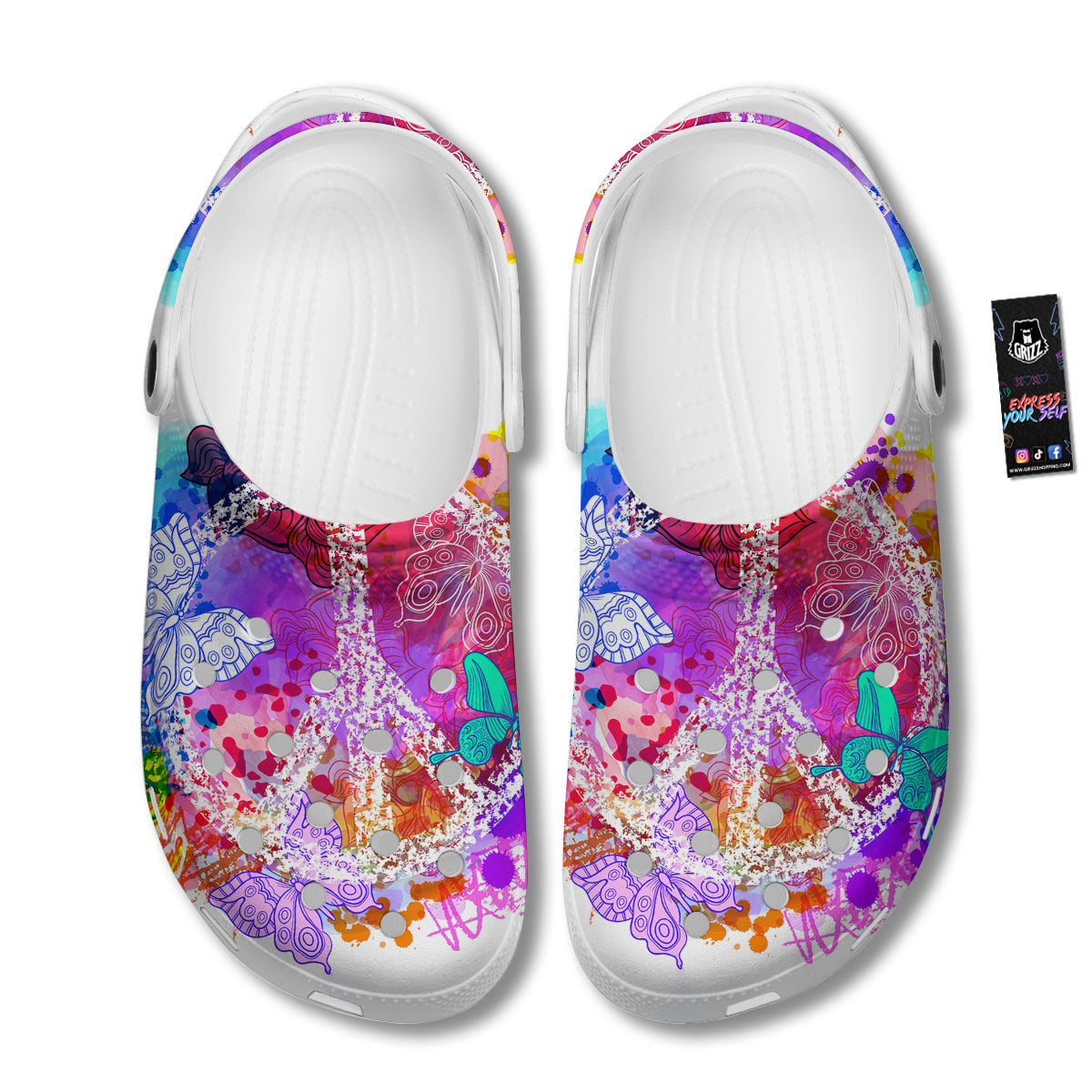 Peace Signs Colorful Hippie Print Clog-grizzshop