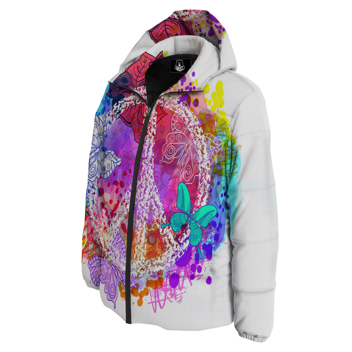 Peace Signs Colorful Hippie Print Down Jacket-grizzshop