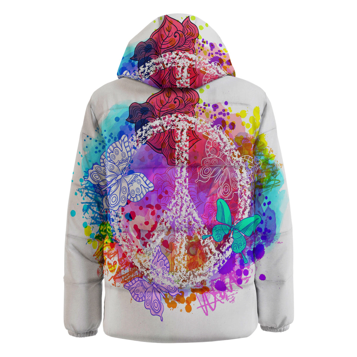 Peace Signs Colorful Hippie Print Down Jacket-grizzshop