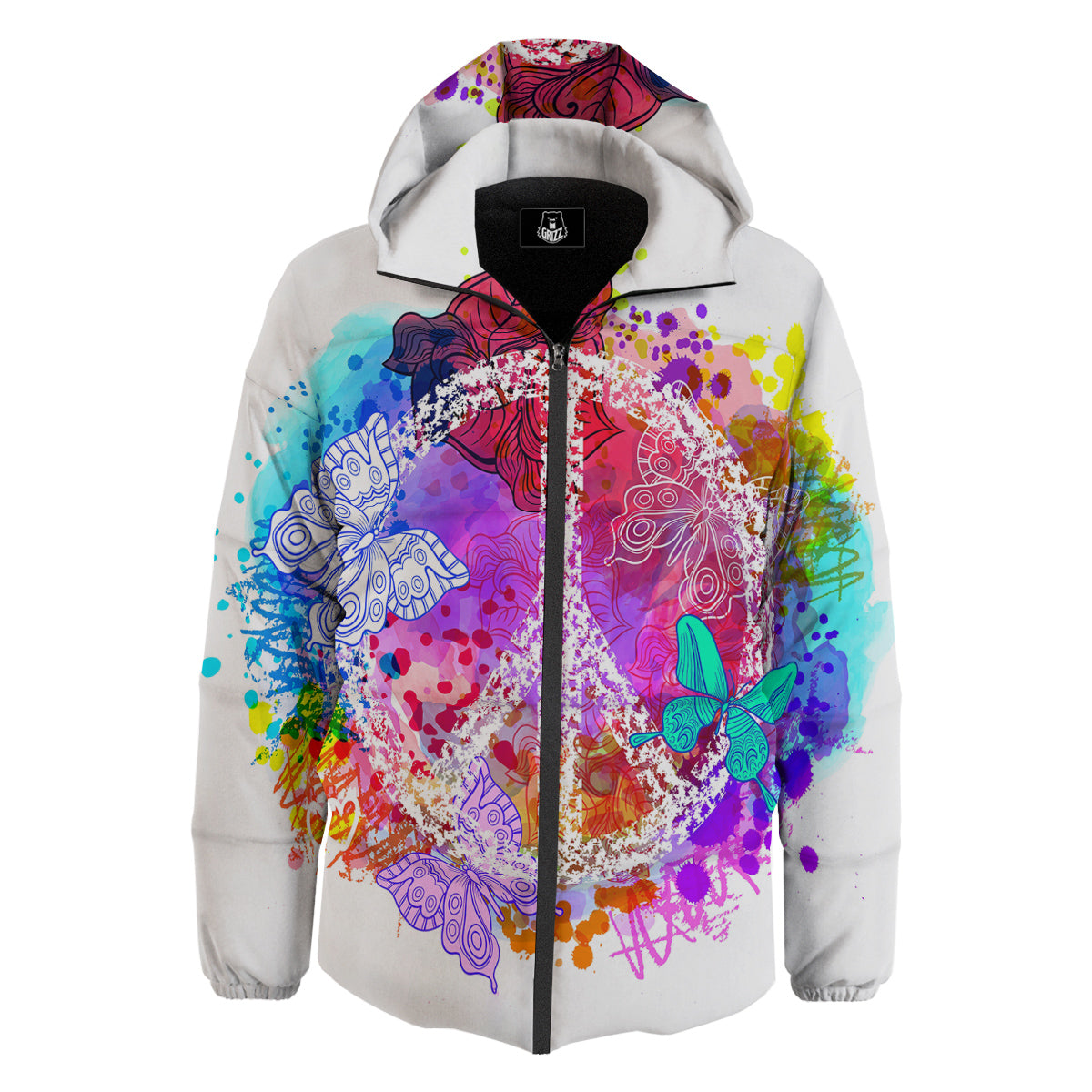 Peace Signs Colorful Hippie Print Down Jacket-grizzshop