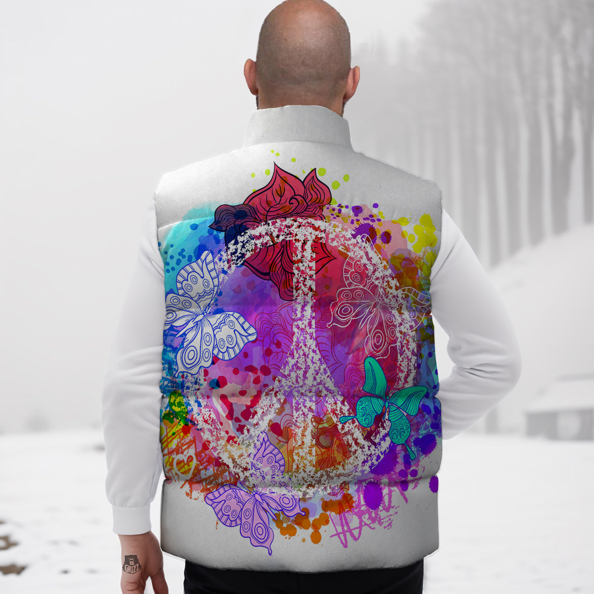Peace Signs Colorful Hippie Print Down Vest