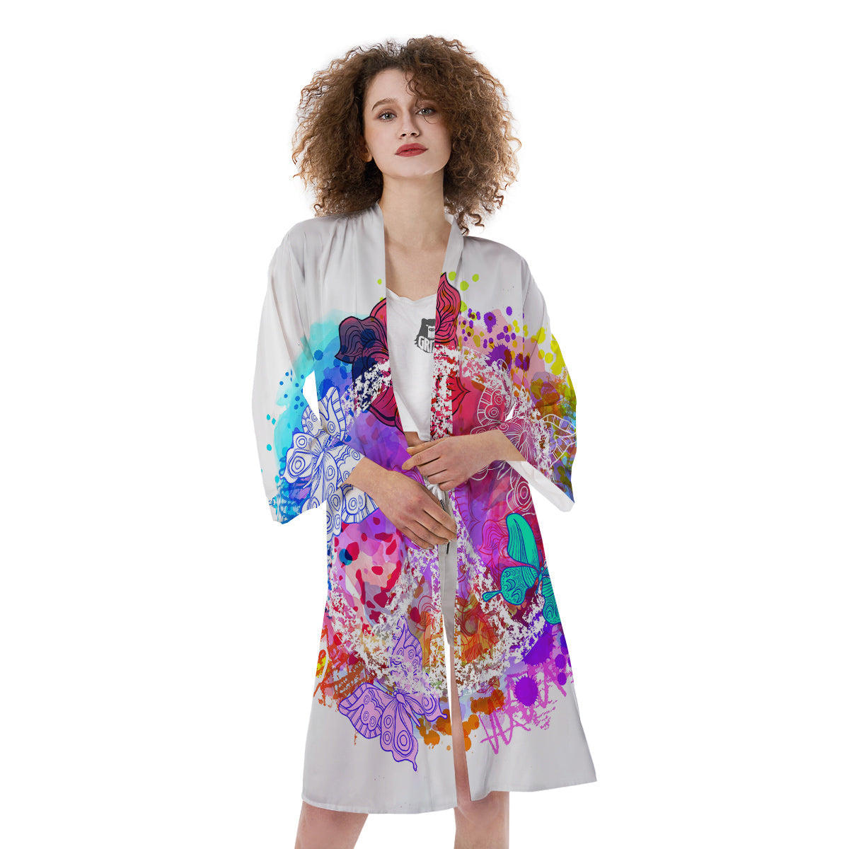Peace Signs Colorful Hippie Print Kimono-grizzshop