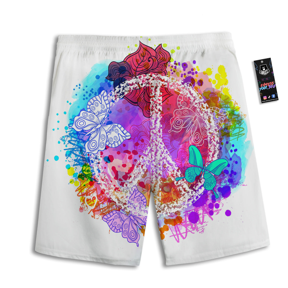 Peace Signs Colorful Hippie Print Men's Athletic Shorts