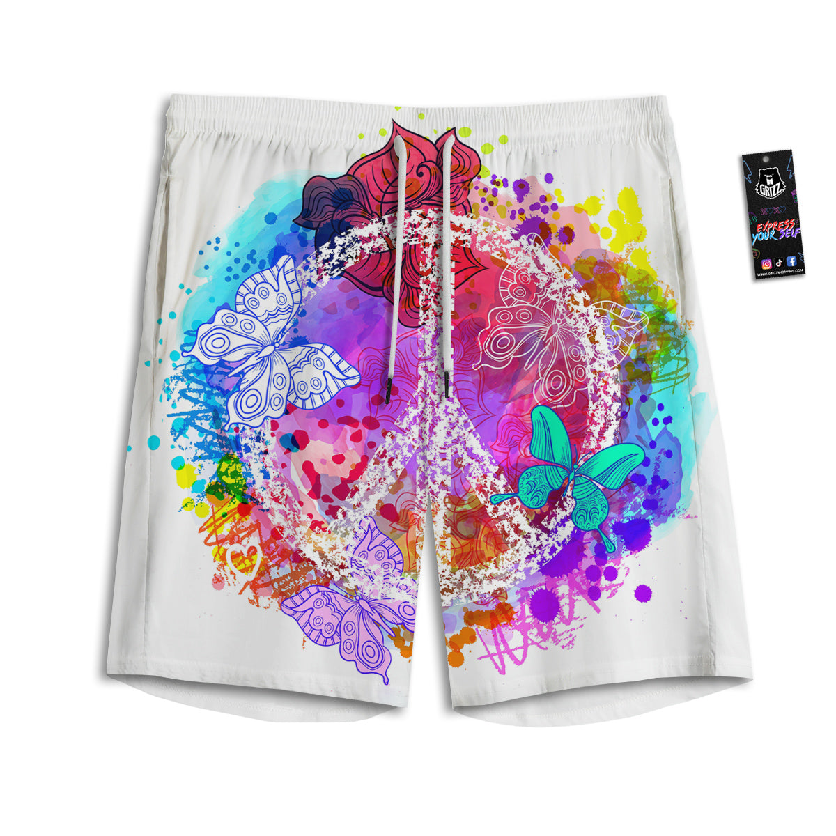 Peace Signs Colorful Hippie Print Men's Athletic Shorts