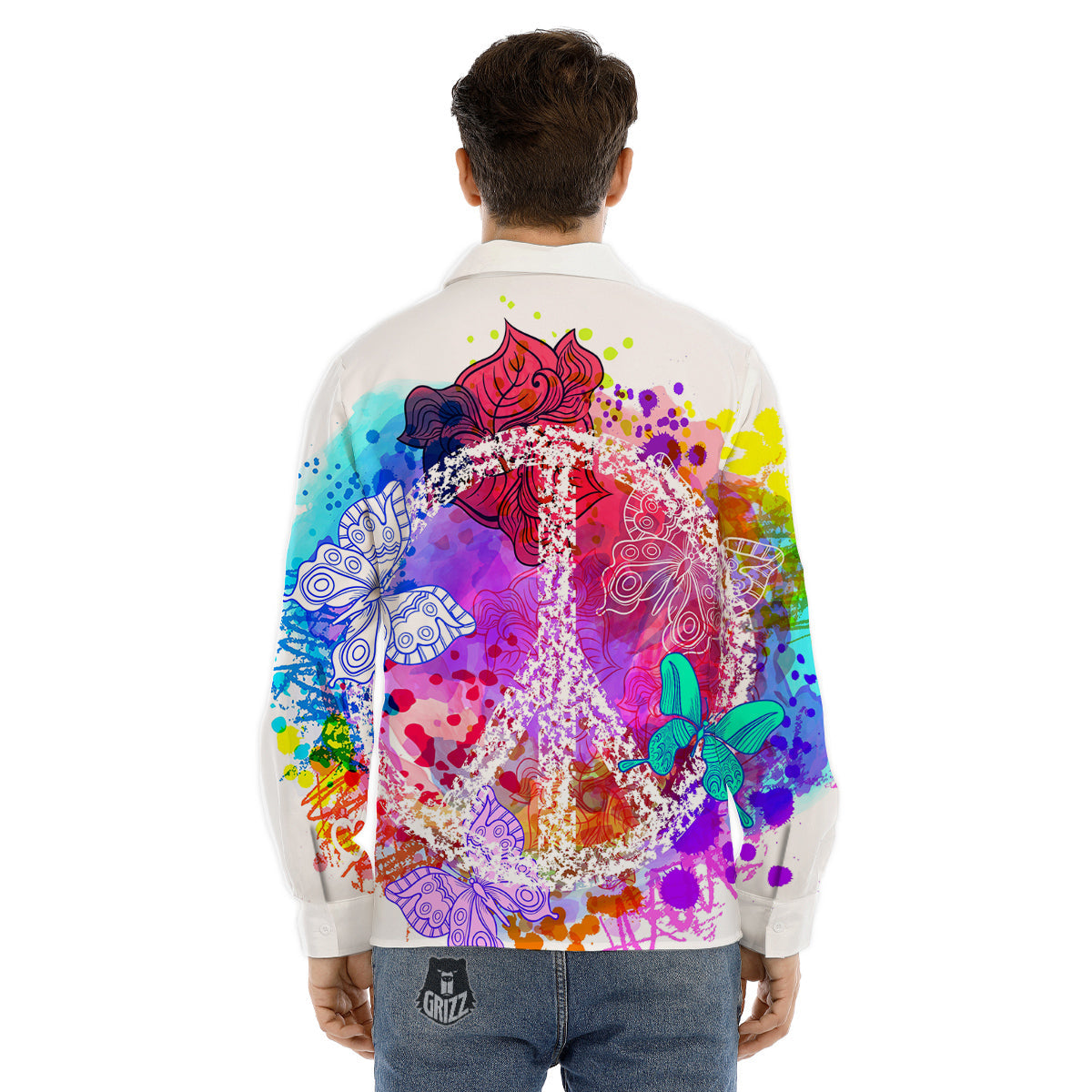 Peace Signs Colorful Hippie Print Men's Dress Shirts-grizzshop