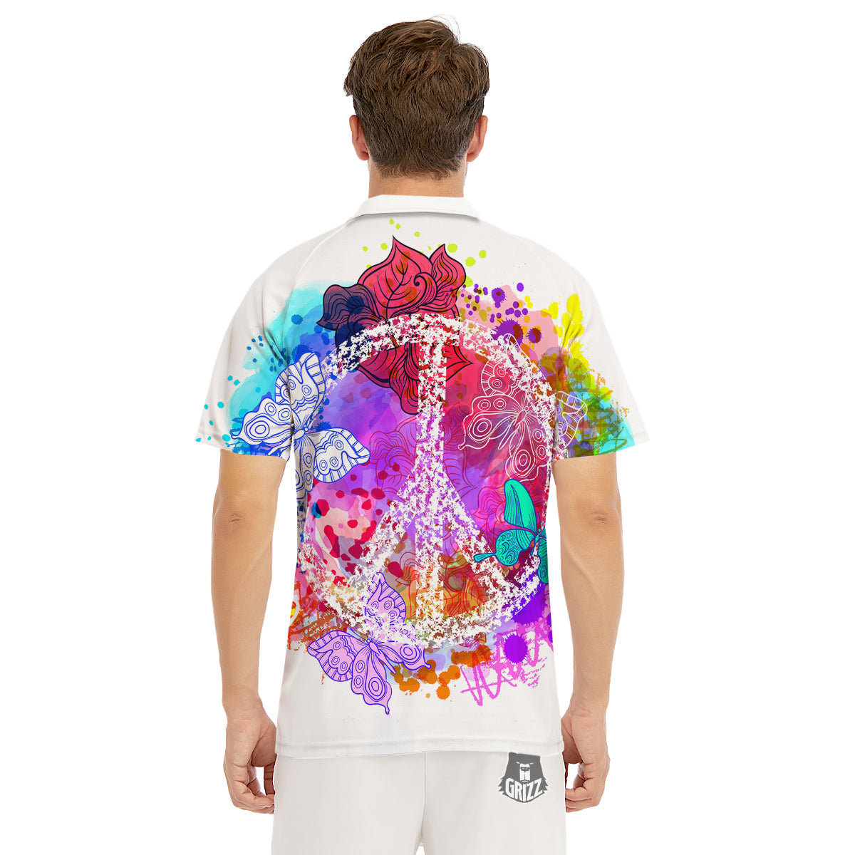 Peace Signs Colorful Hippie Print Men's Golf Shirts-grizzshop