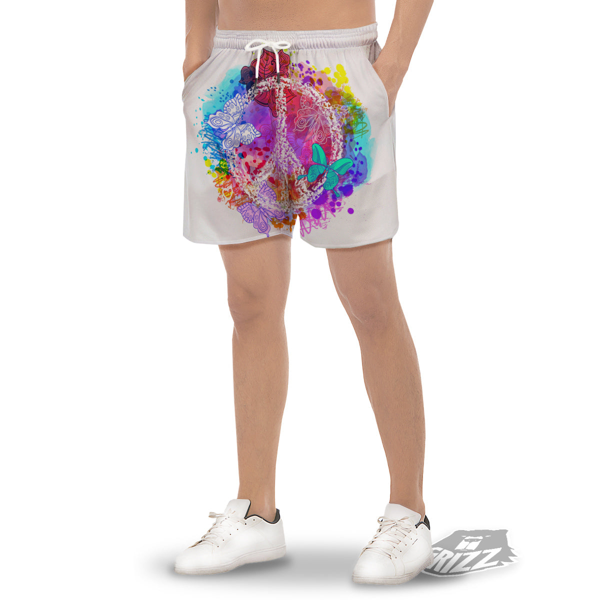 Peace Signs Colorful Hippie Print Men's Gym Shorts-grizzshop