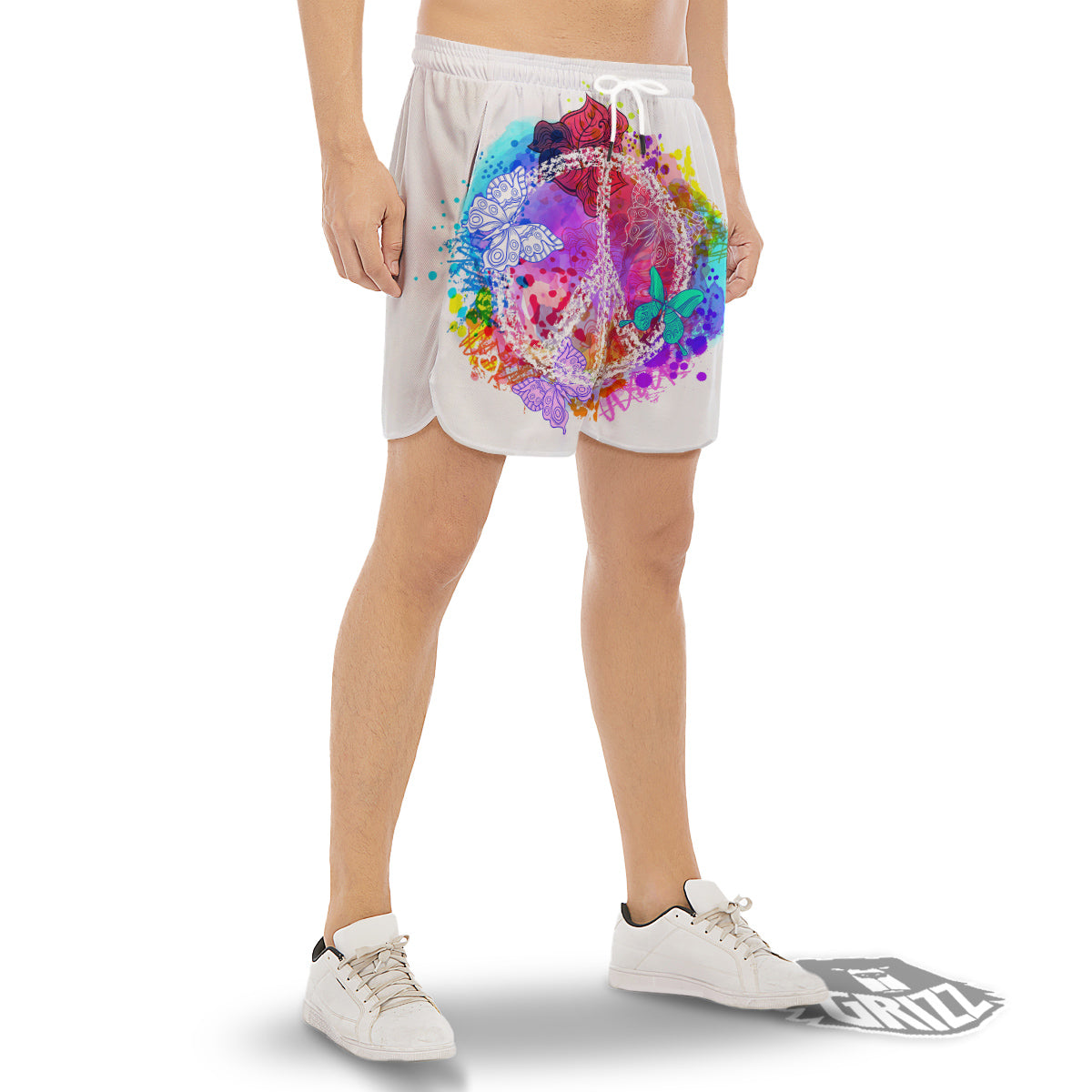 Peace Signs Colorful Hippie Print Men's Gym Shorts-grizzshop
