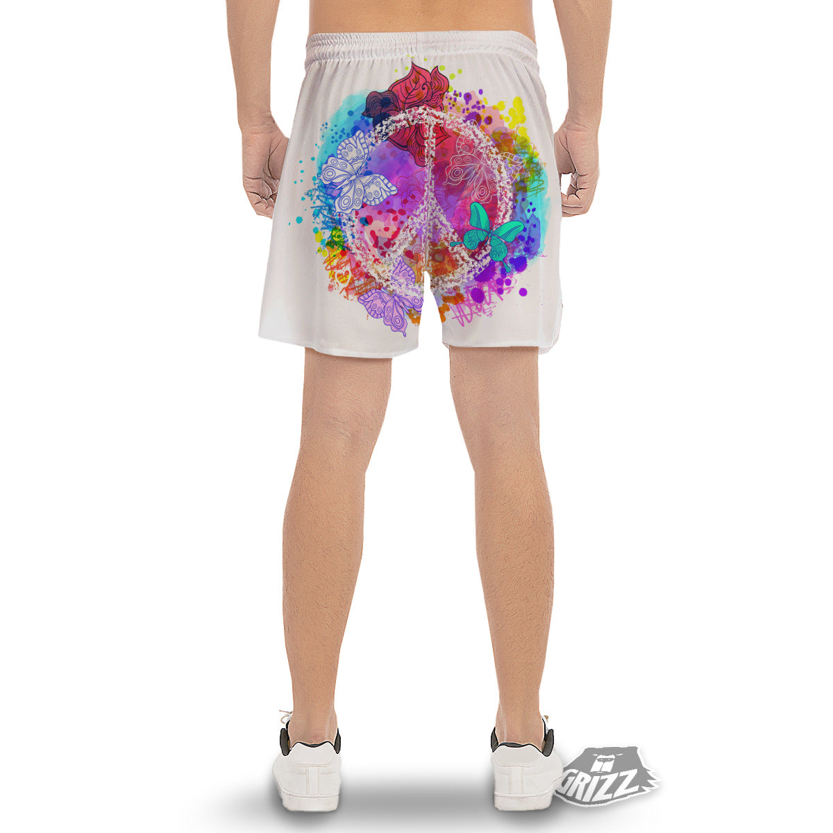 Peace Signs Colorful Hippie Print Men's Gym Shorts-grizzshop