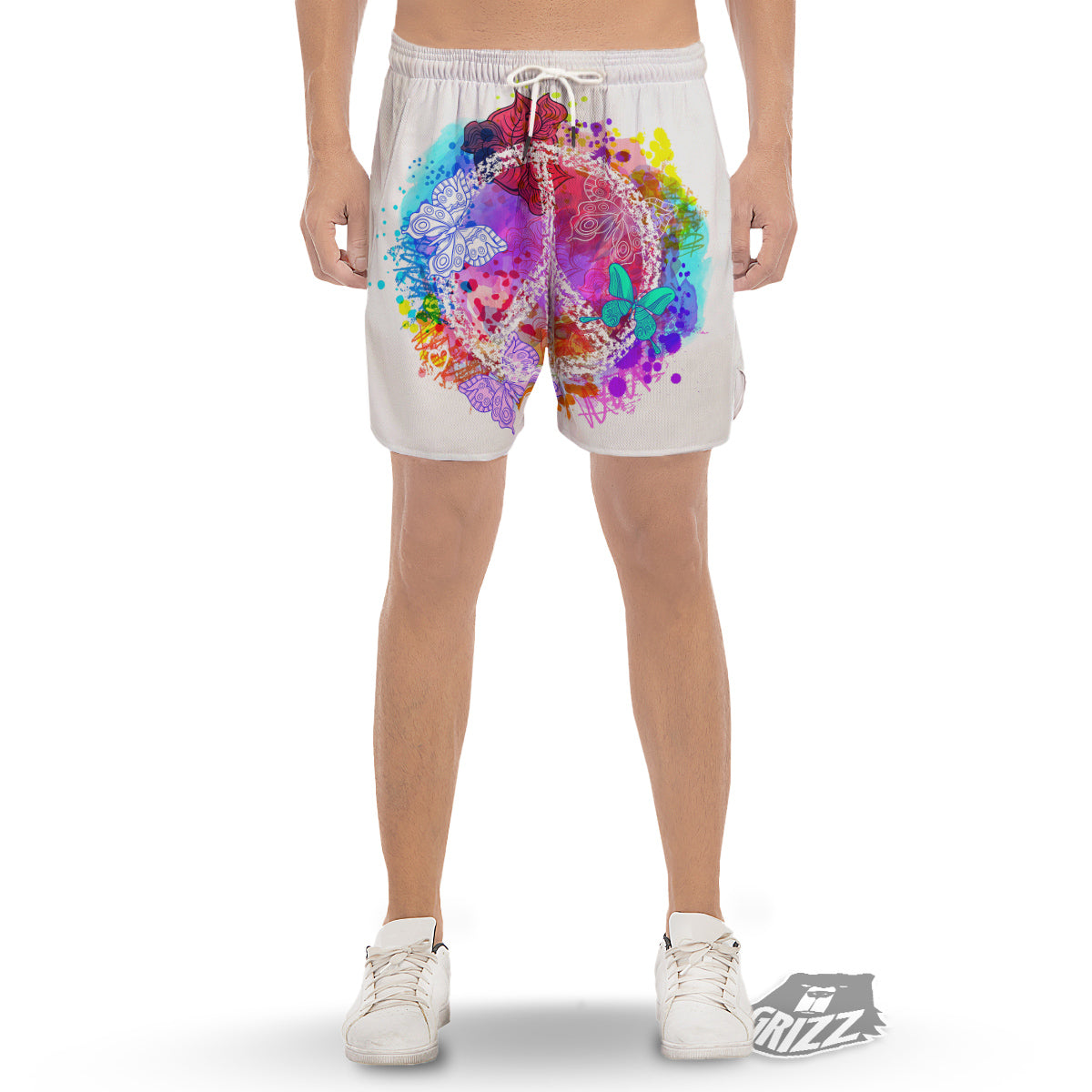 Peace Signs Colorful Hippie Print Men's Gym Shorts-grizzshop