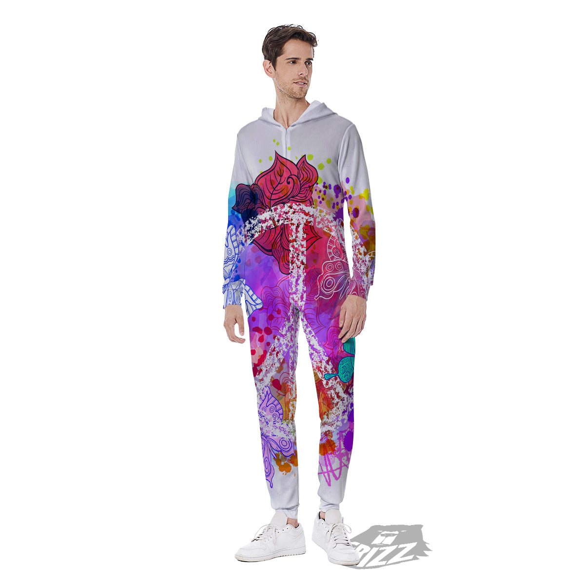 Peace Signs Colorful Hippie Print Men's Jumpsuit-grizzshop
