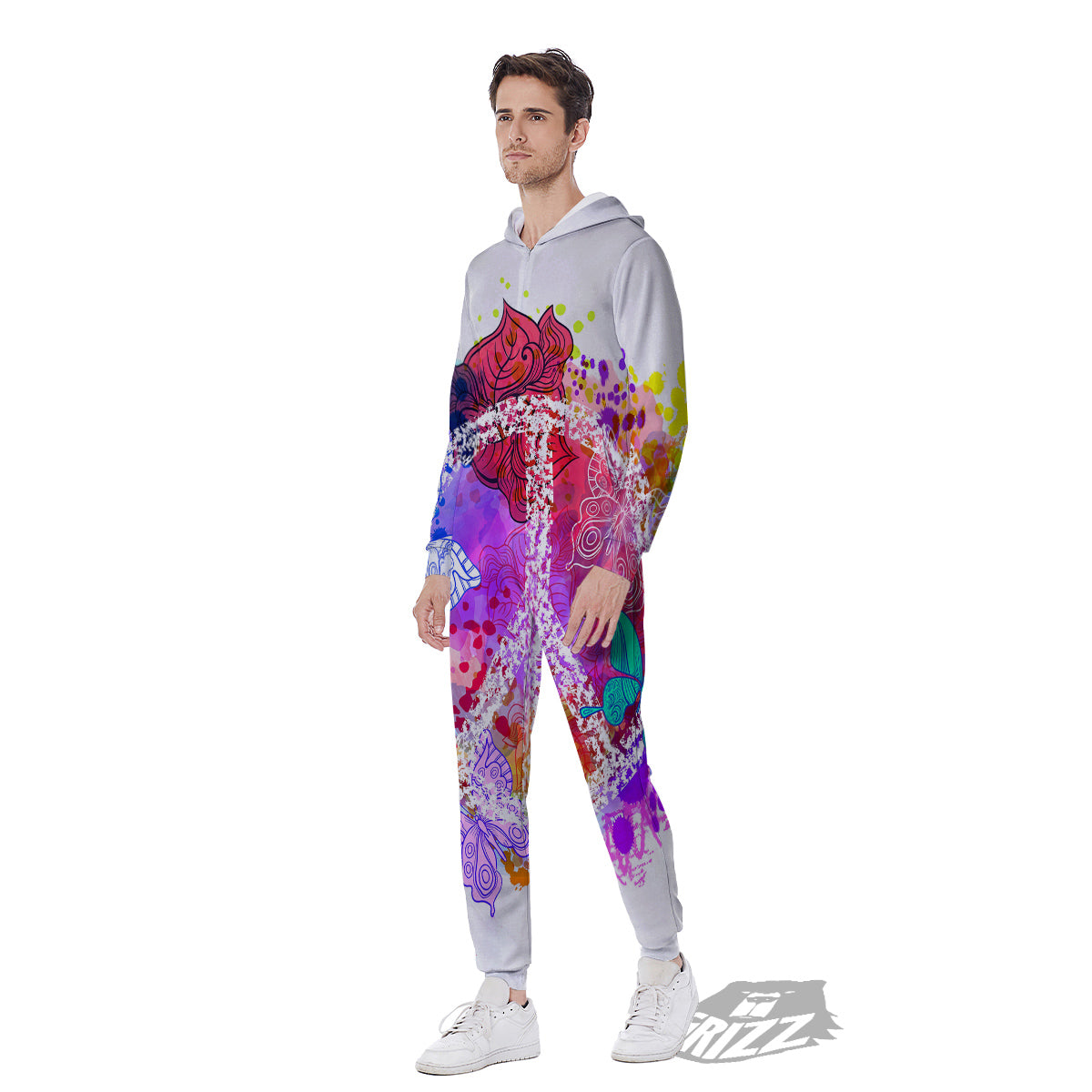 Peace Signs Colorful Hippie Print Men's Jumpsuit-grizzshop