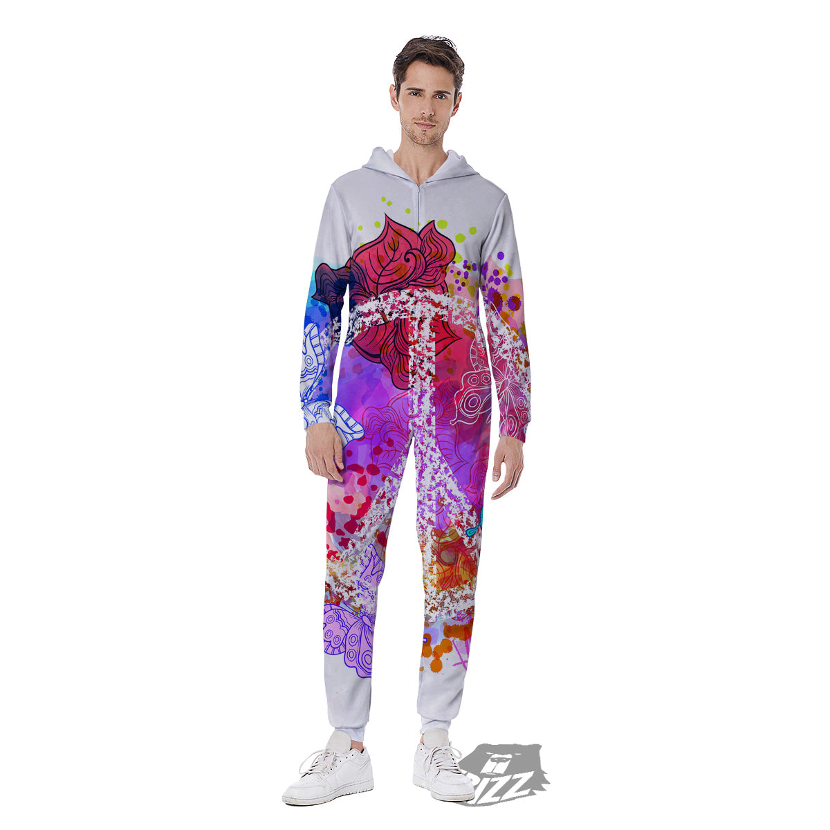 Peace Signs Colorful Hippie Print Men's Jumpsuit-grizzshop