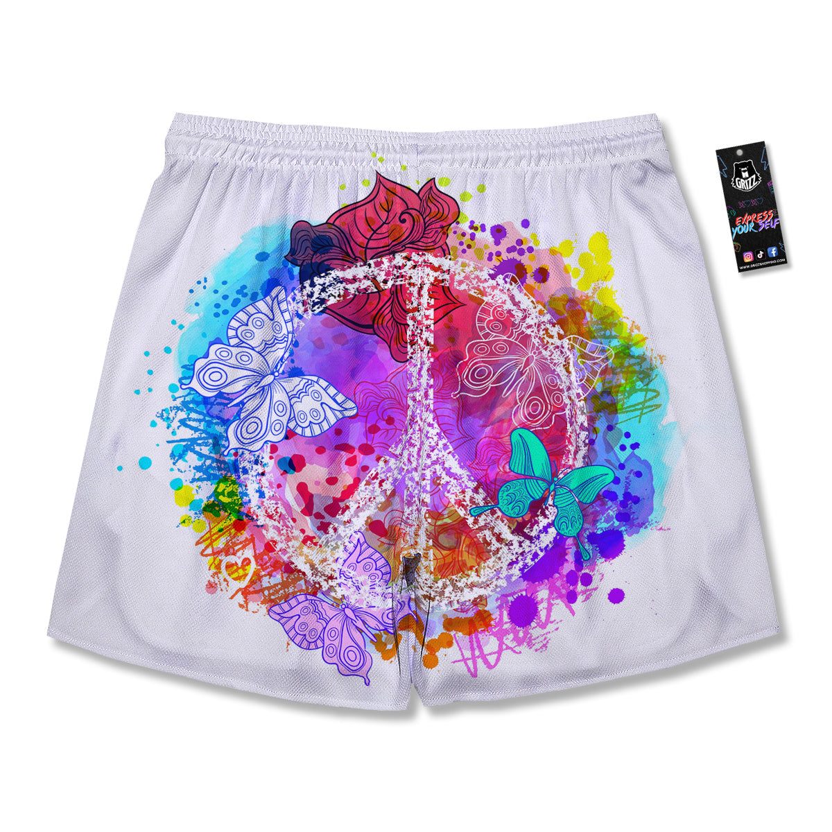 Peace Signs Colorful Hippie Print Men's Running Shorts-grizzshop