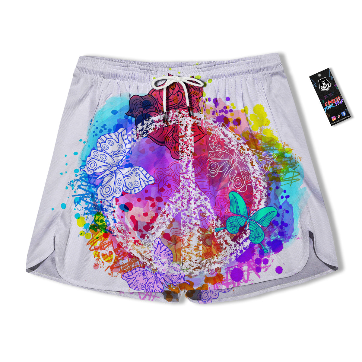 Peace Signs Colorful Hippie Print Men's Running Shorts-grizzshop