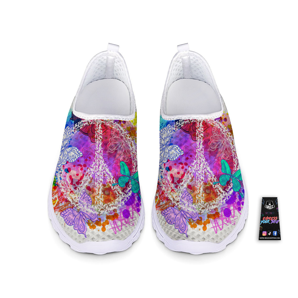 Peace Signs Colorful Hippie Print Nurse Shoes-grizzshop