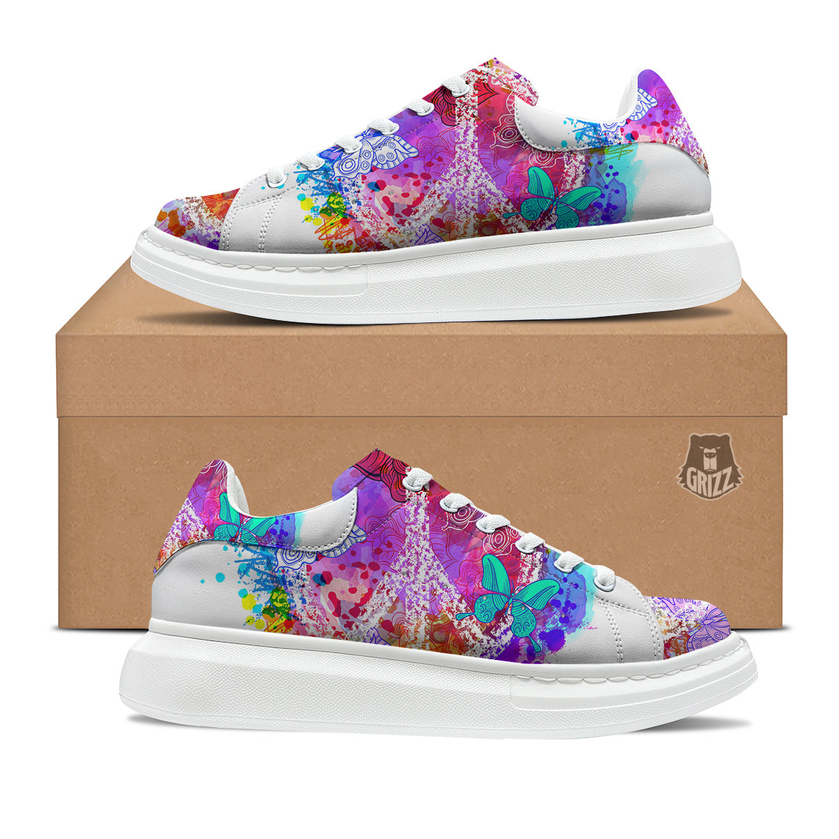 Peace Signs Colorful Hippie Print Platform Shoes-grizzshop