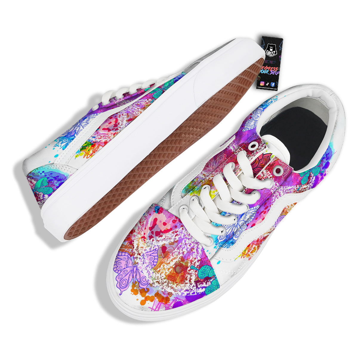 Peace Signs Colorful Hippie Print Skate Shoes-grizzshop