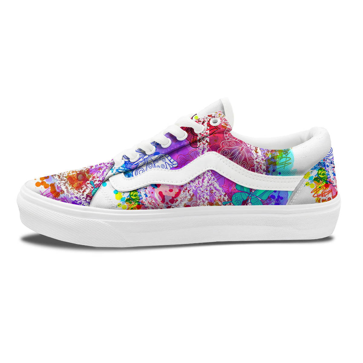Peace Signs Colorful Hippie Print Skate Shoes-grizzshop