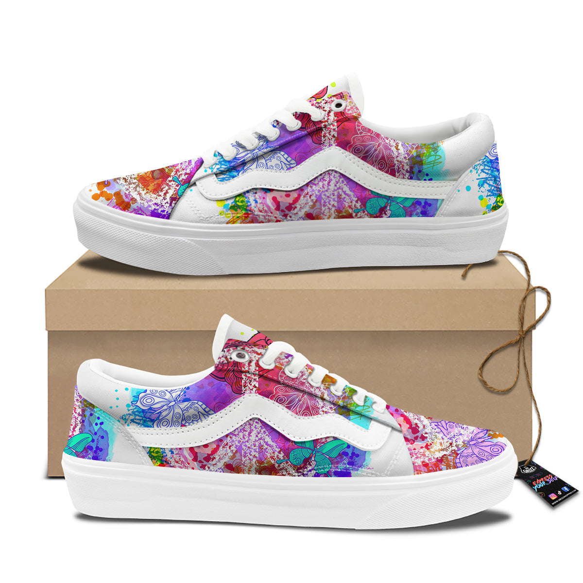 Peace Signs Colorful Hippie Print Skate Shoes-grizzshop