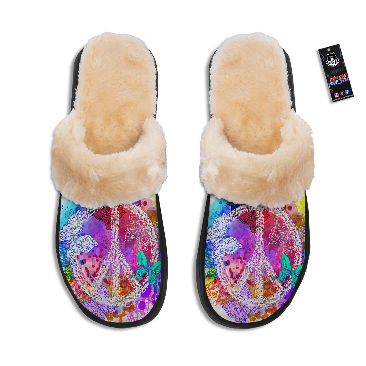 Peace Signs Colorful Hippie Print Slippers-grizzshop