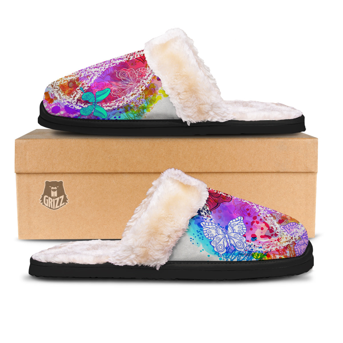 Peace Signs Colorful Hippie Print Slippers-grizzshop