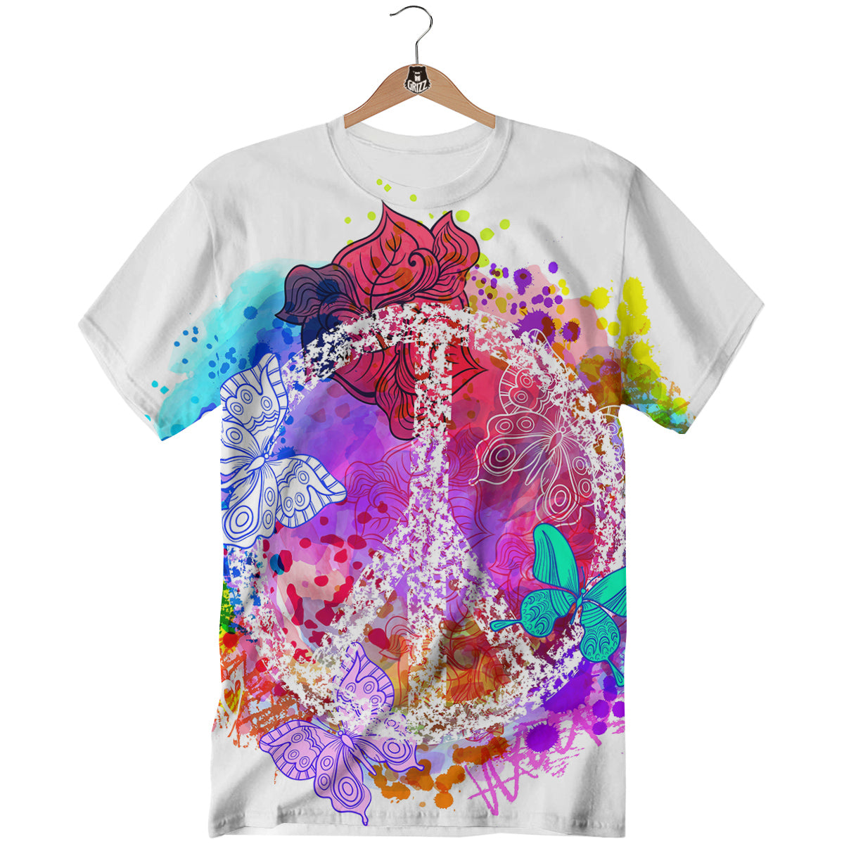 Peace Signs Colorful Hippie Print T-Shirt-grizzshop