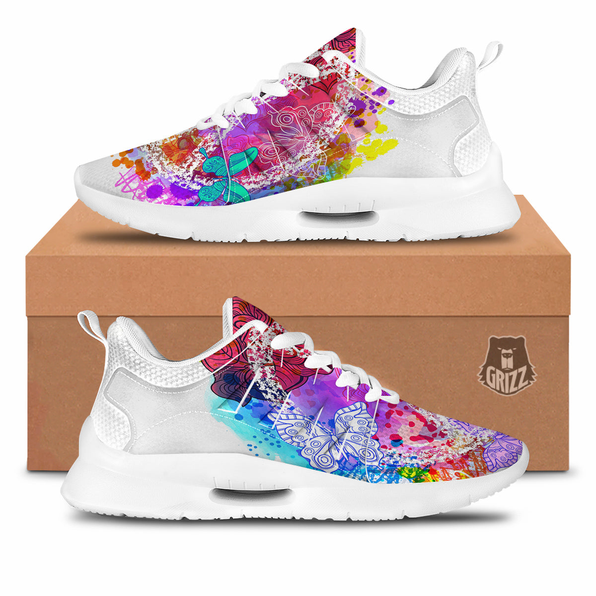 Peace Signs Colorful Hippie Print Tennis Shoes-grizzshop
