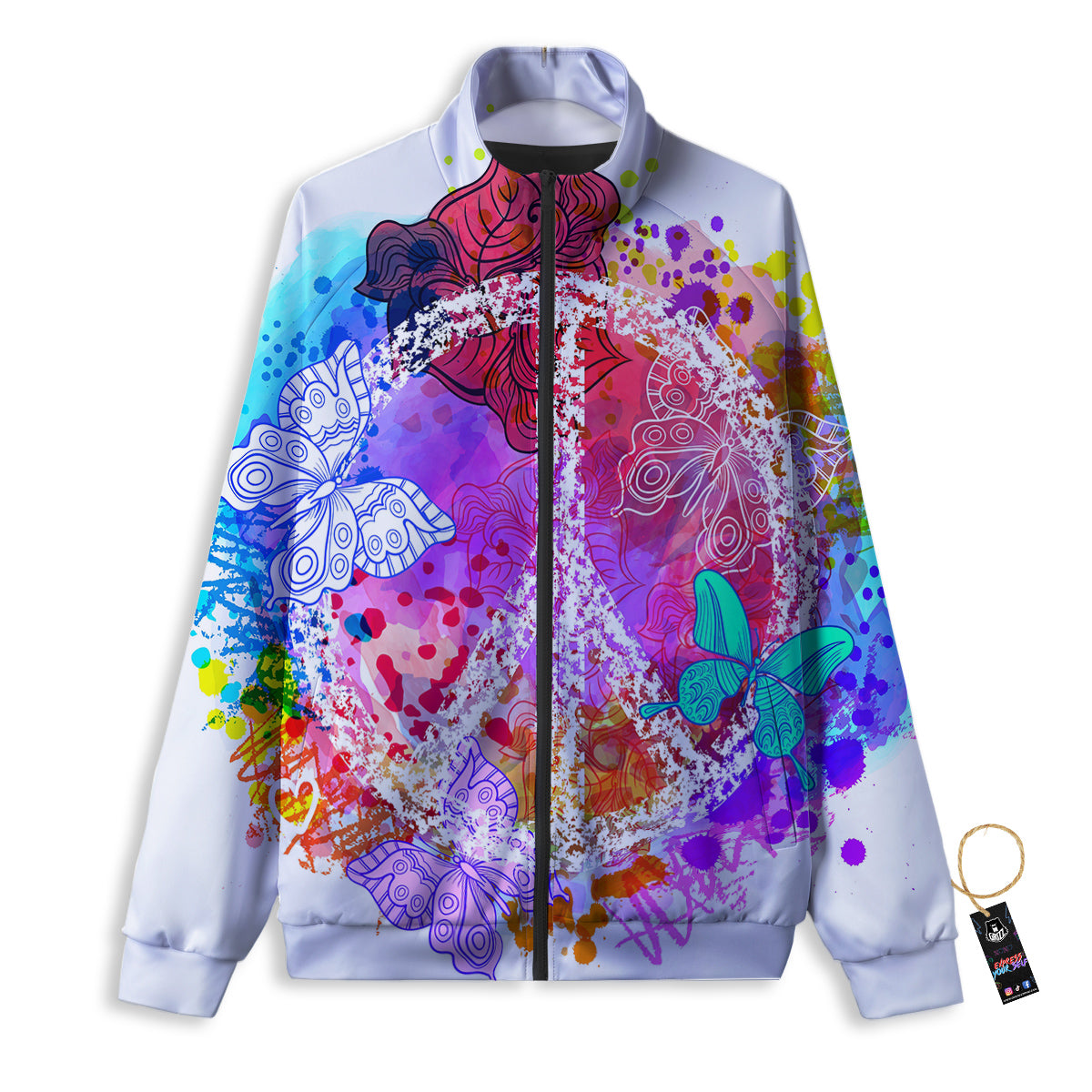 Peace Signs Colorful Hippie Print Track Jacket-grizzshop