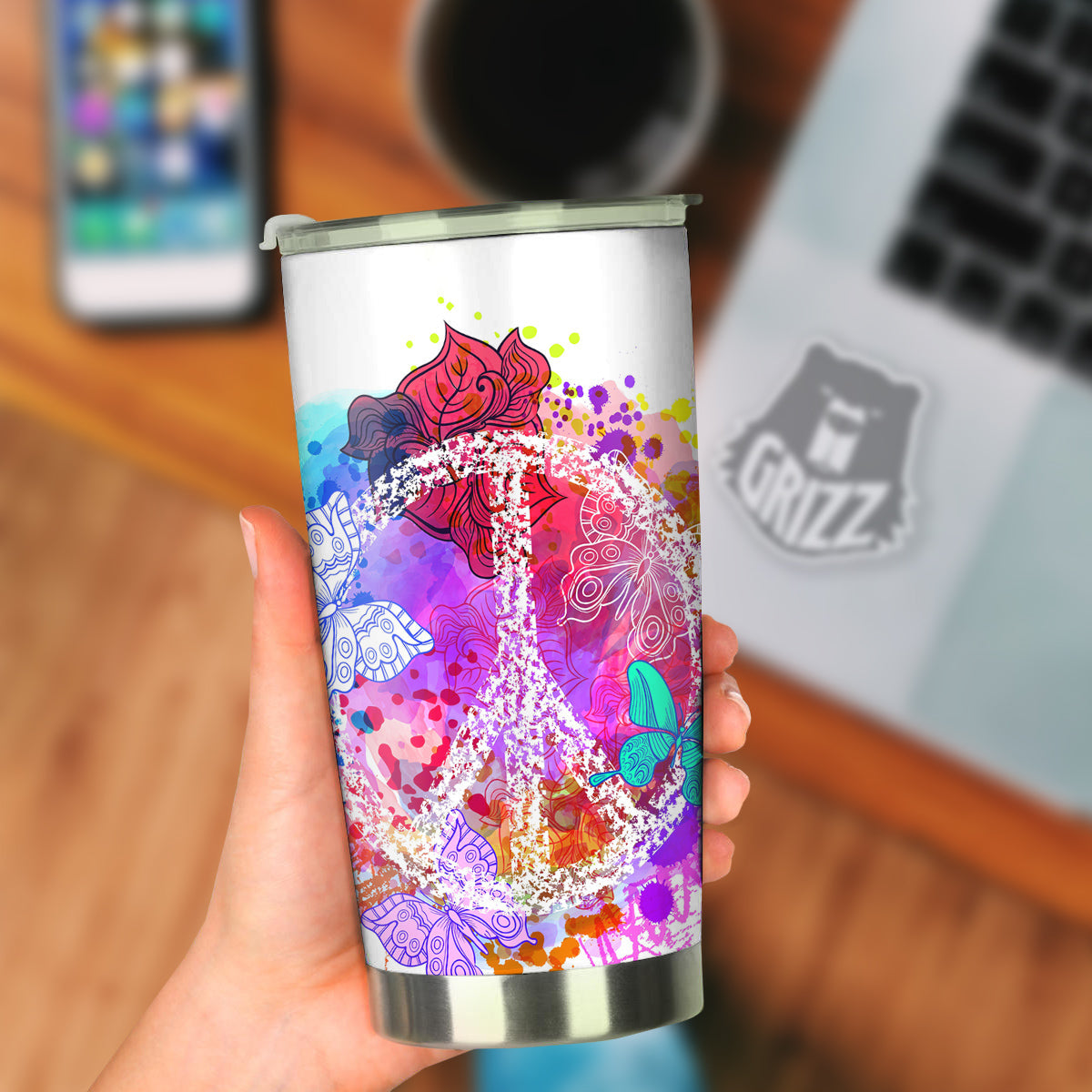 Peace Signs Colorful Hippie Print Tumbler-grizzshop
