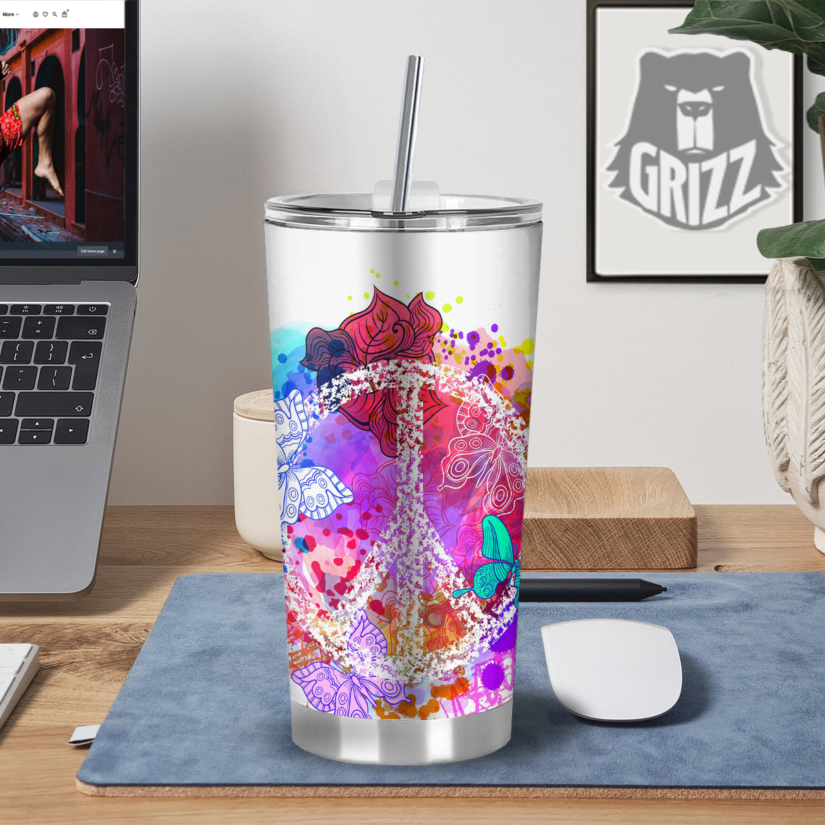 Peace Signs Colorful Hippie Print Tumbler-grizzshop