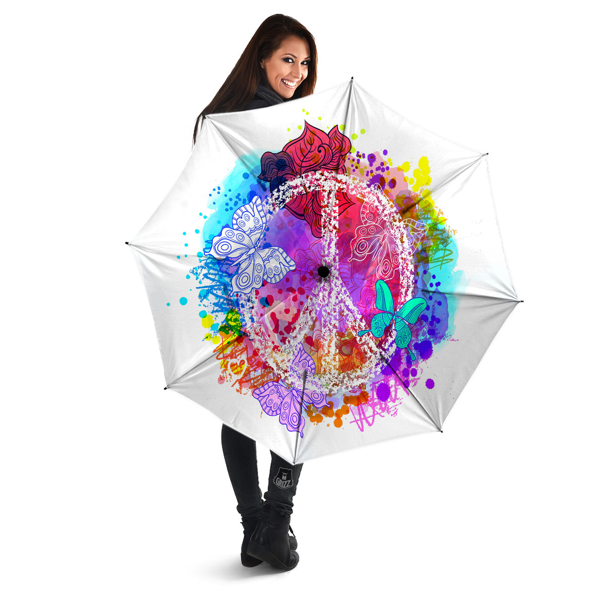 Peace Signs Colorful Hippie Print Umbrella-grizzshop