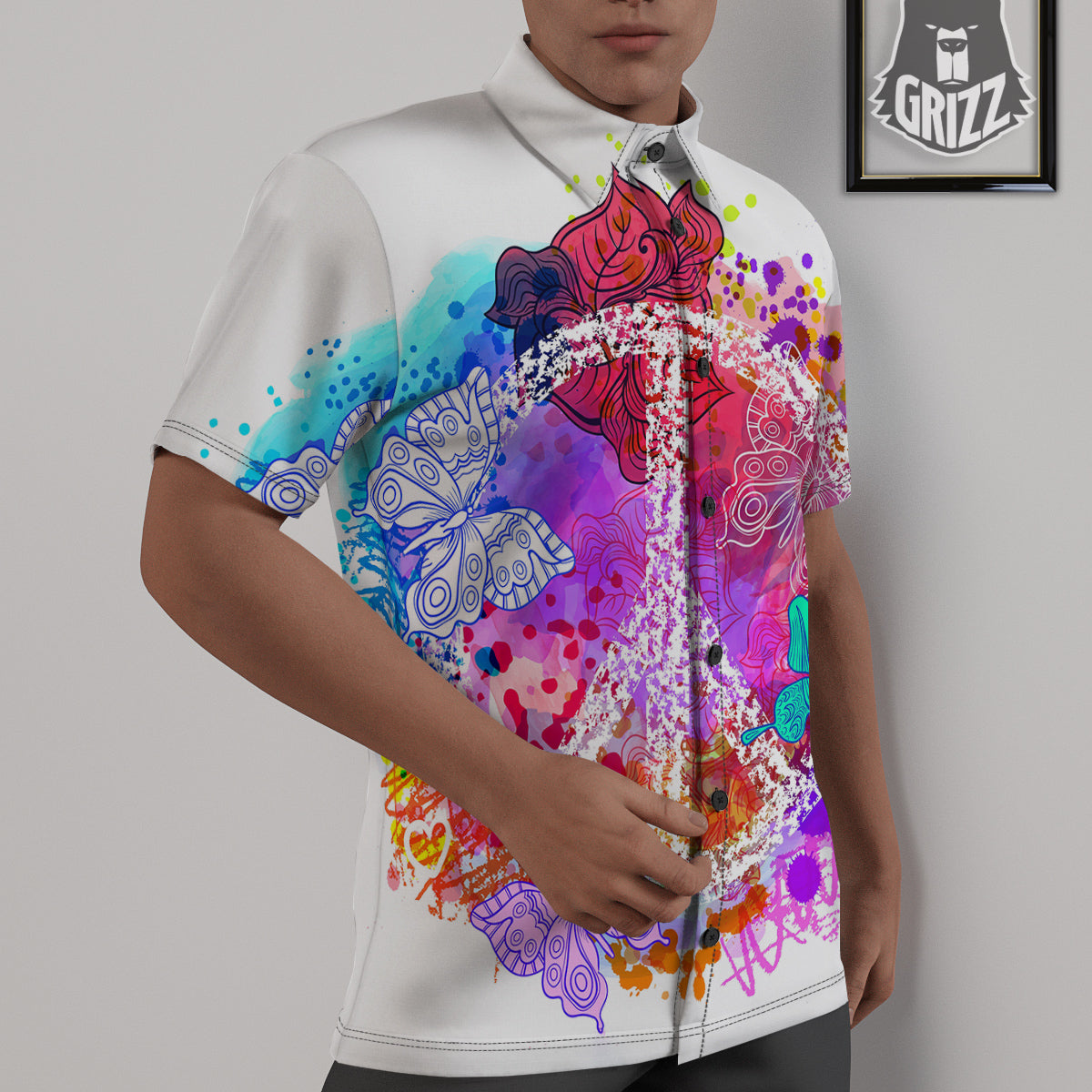 Peace Signs Colorful Hippie Print Untucked Shirts-grizzshop