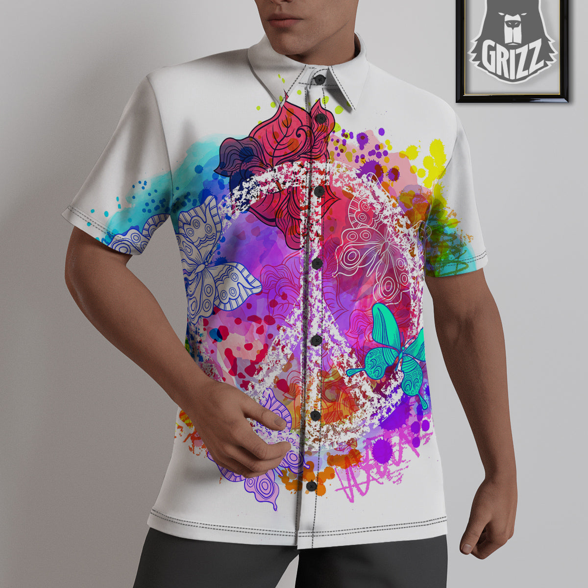 Peace Signs Colorful Hippie Print Untucked Shirts-grizzshop