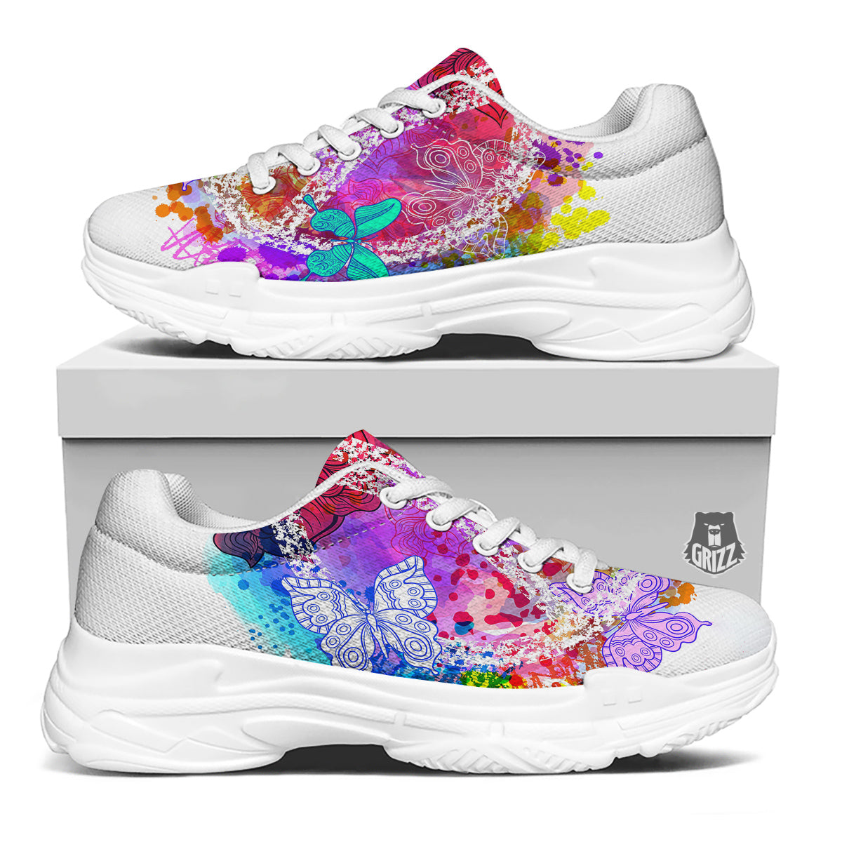Peace Signs Colorful Hippie Print White Chunky Shoes-grizzshop