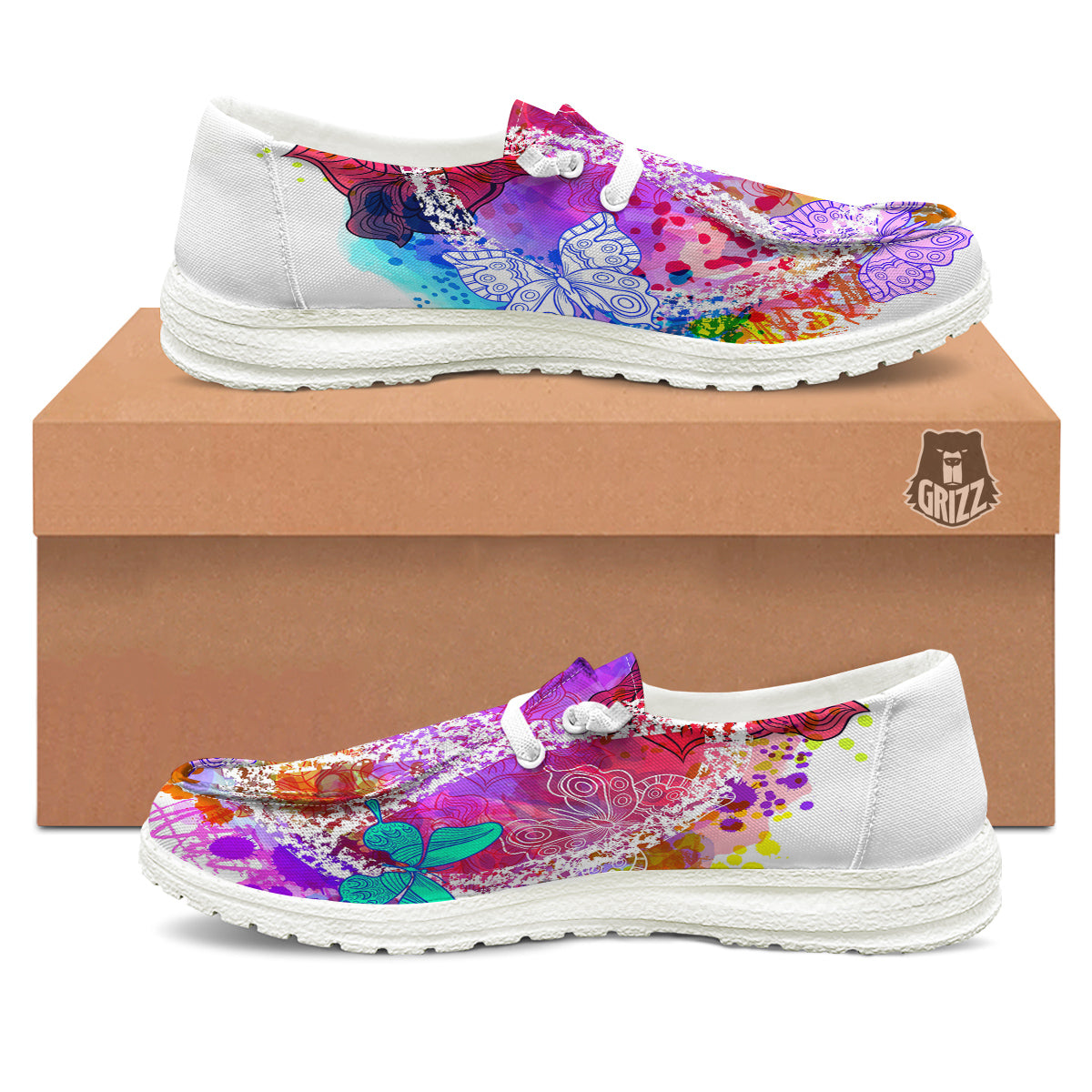 Peace Signs Colorful Hippie Print White Loafers-grizzshop