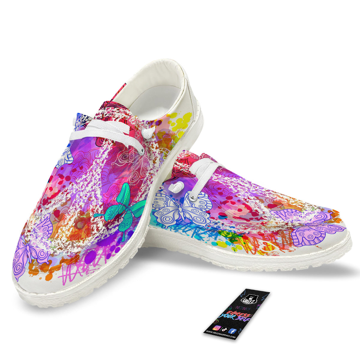 Peace Signs Colorful Hippie Print White Loafers-grizzshop