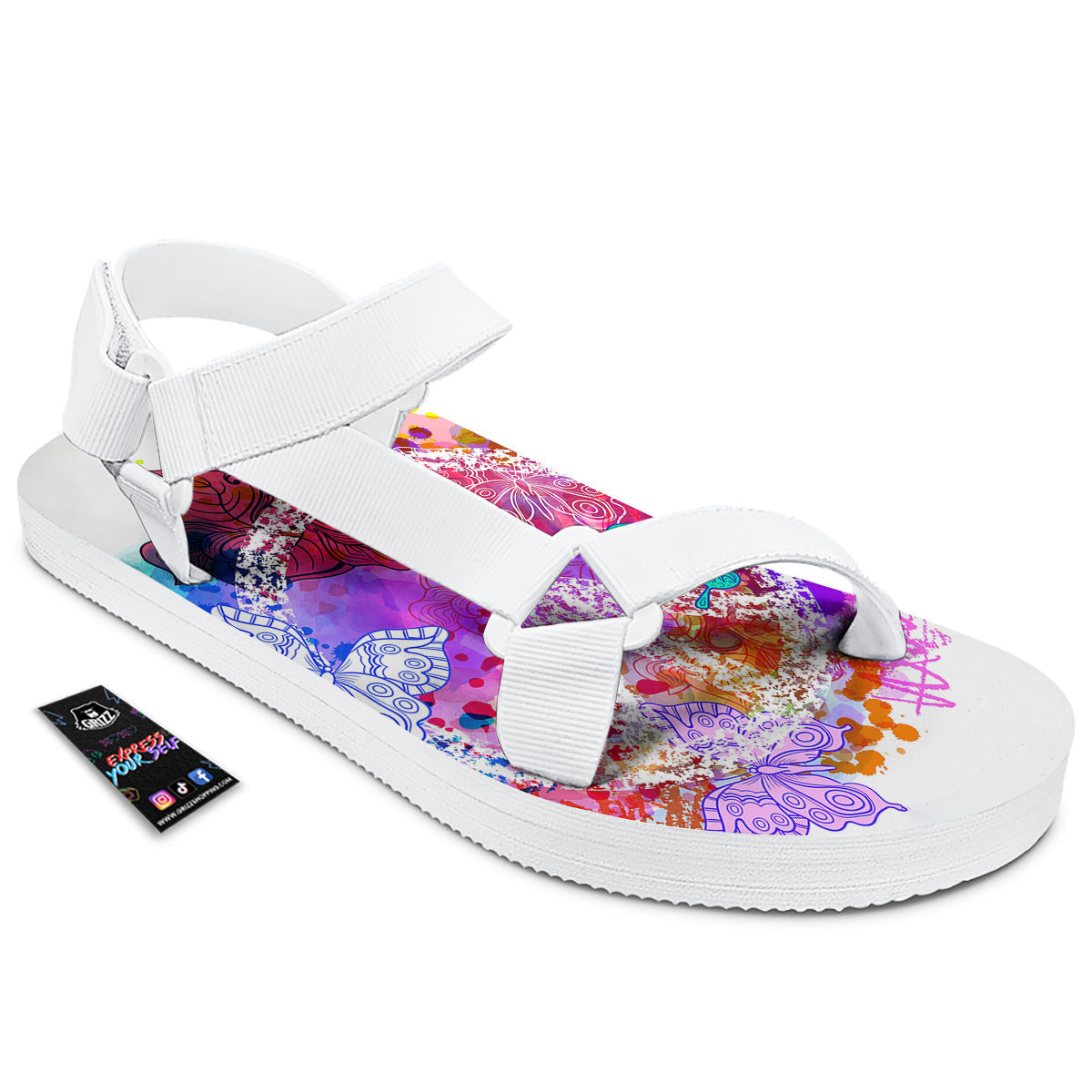 Peace Signs Colorful Hippie Print White Open Toe Sandals-grizzshop