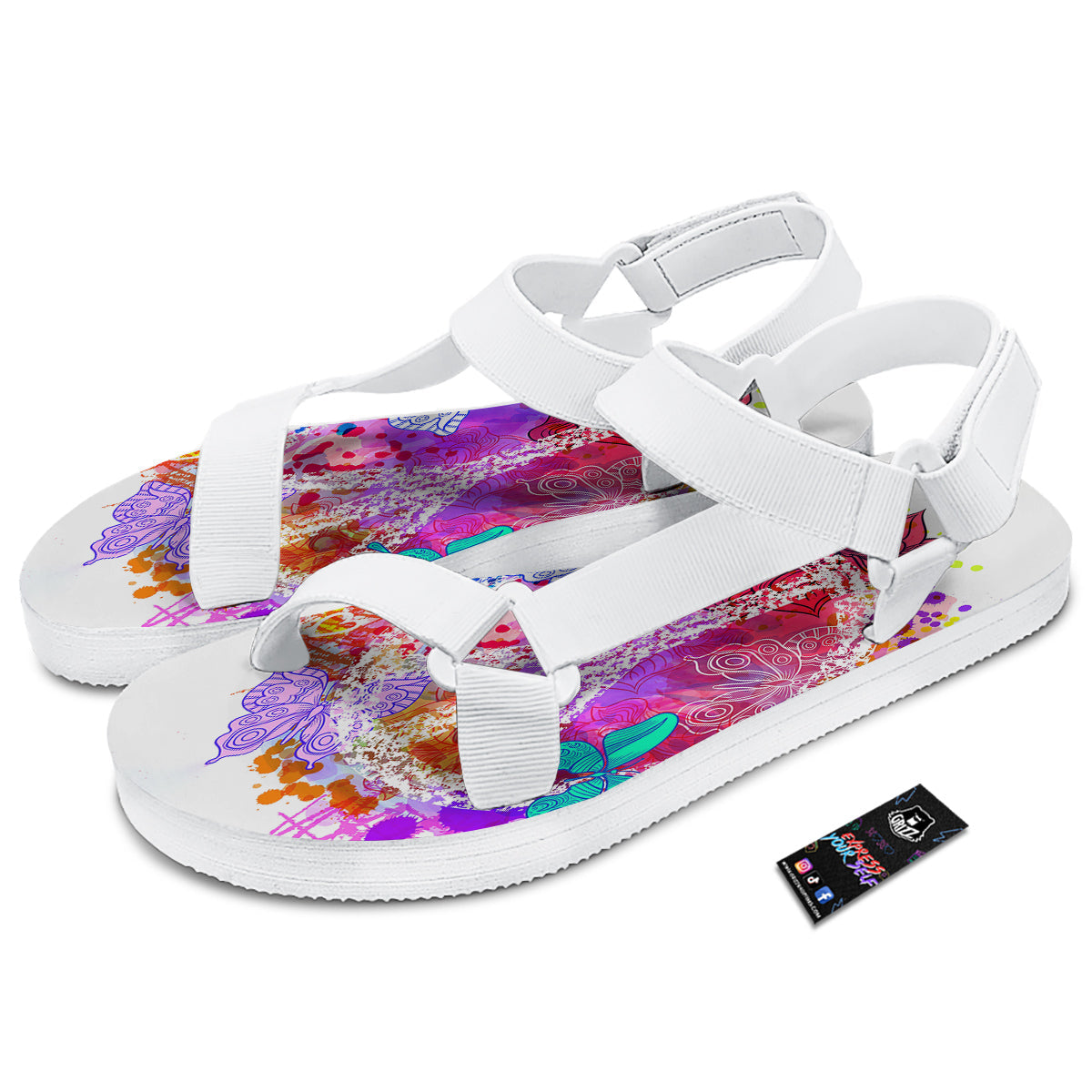 Peace Signs Colorful Hippie Print White Open Toe Sandals-grizzshop