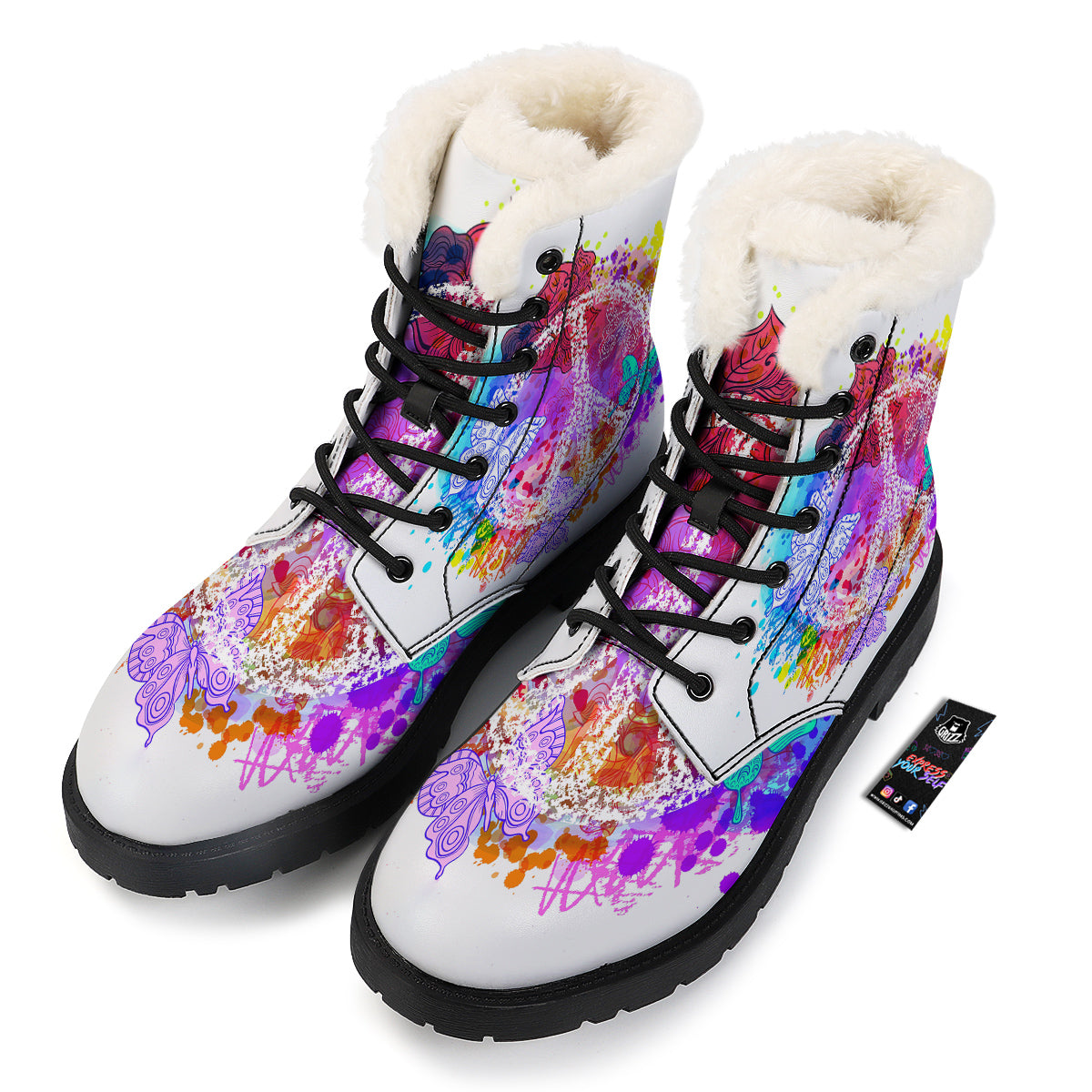 Peace Signs Colorful Hippie Print Winter Boots-grizzshop