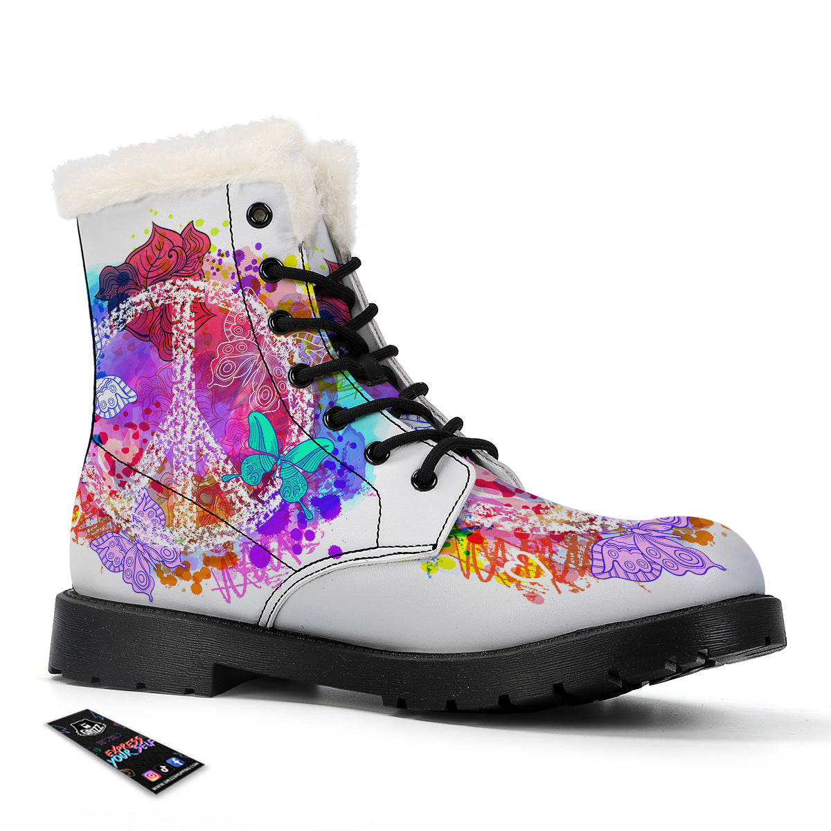 Peace Signs Colorful Hippie Print Winter Boots-grizzshop
