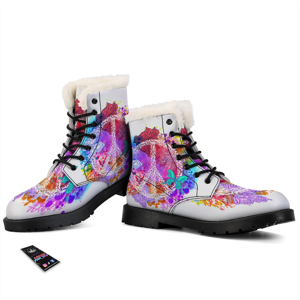 Peace Signs Colorful Hippie Print Winter Boots-grizzshop
