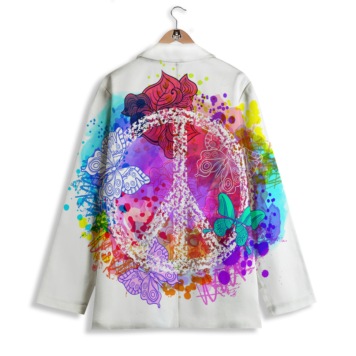 Peace Signs Colorful Hippie Print Women's Blazer-grizzshop