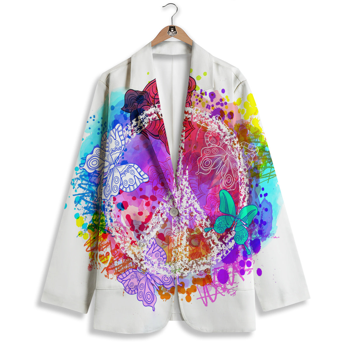 Peace Signs Colorful Hippie Print Women's Blazer-grizzshop
