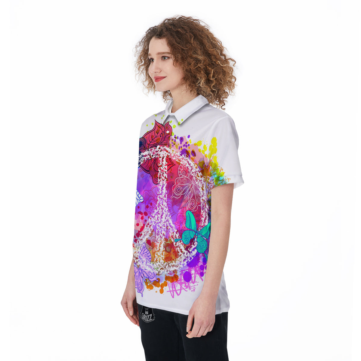 Peace Signs Colorful Hippie Print Women's Golf Shirts-grizzshop