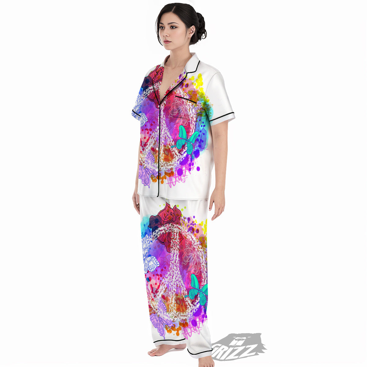 Peace Signs Colorful Hippie Print Women's Pajamas Set-grizzshop