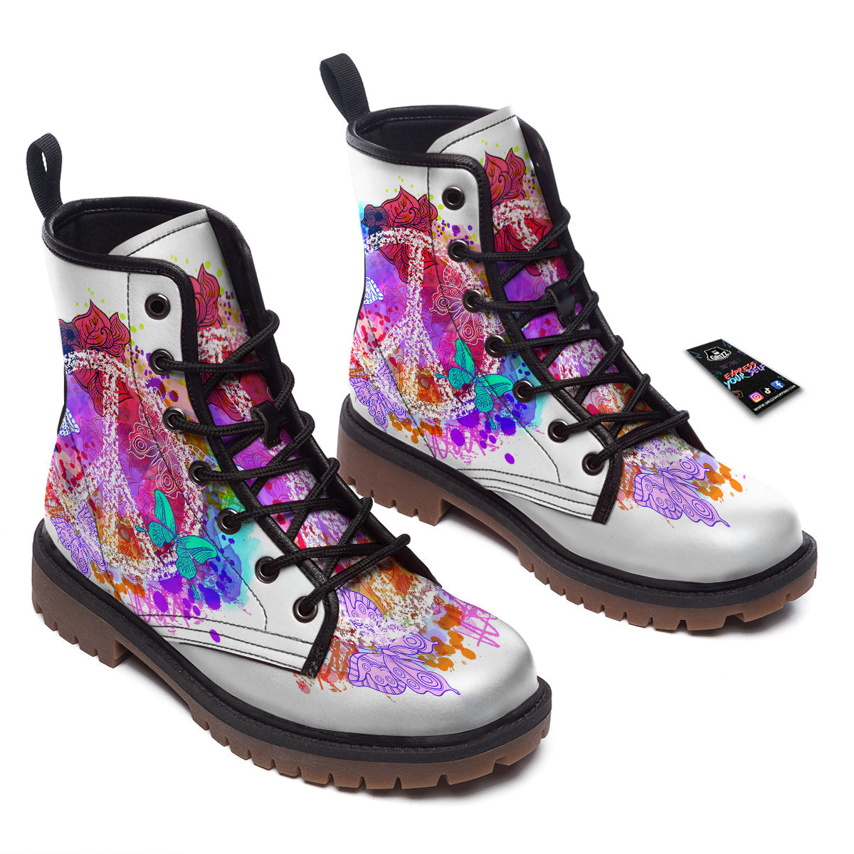 Peace Signs Colorful Hippie Print Work Boots-grizzshop
