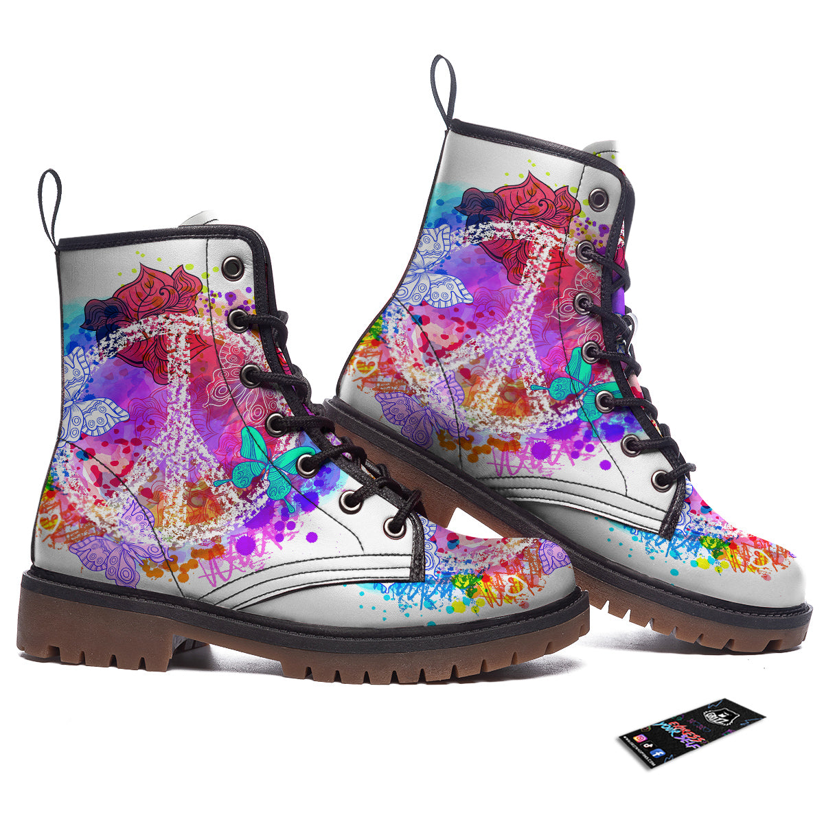 Peace Signs Colorful Hippie Print Work Boots-grizzshop